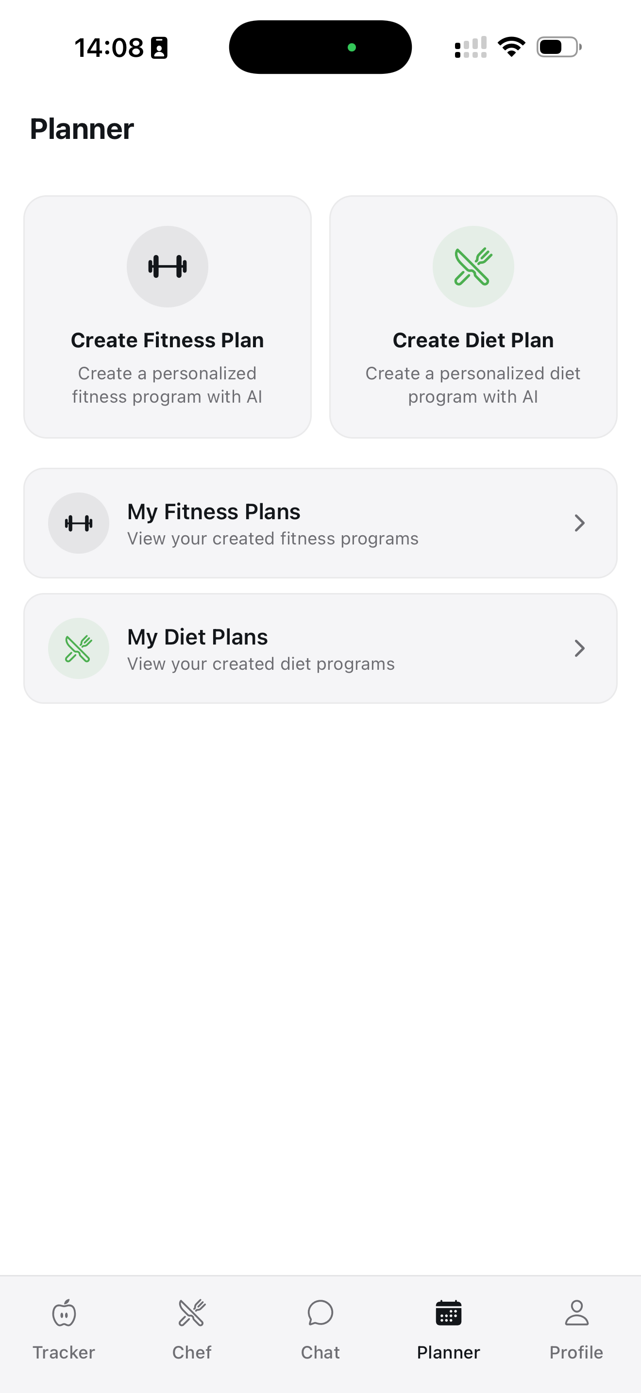 Arori haftalik beslenme planlayici ekrani